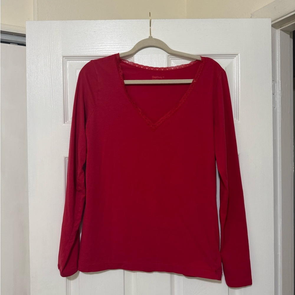 GapBody Red Long Sleeve Pajama Top